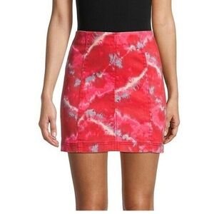 Free People Red and White Tie-Dye Mini Skirt